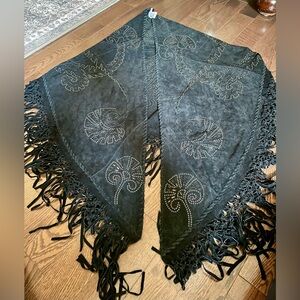 Coldwater Creek Black Suede Paisley Shawl